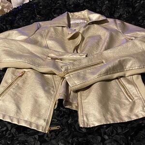 Kenneth Cole New York Metallic Gold Faux Leather Jacket